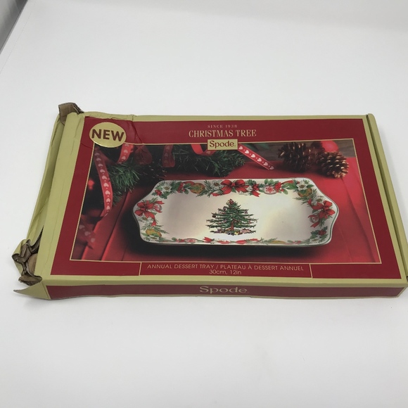 Spode 2017 Annual Dessert Tray Christmas Tree Rectangular With Handles New - Picture 2 of 7